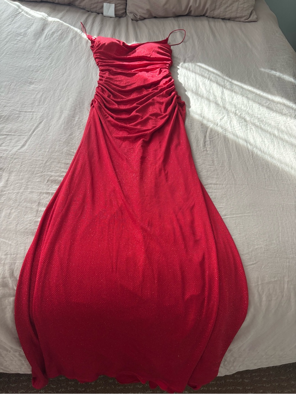 Windsor Red Sparkle Ruched Maxi Dress